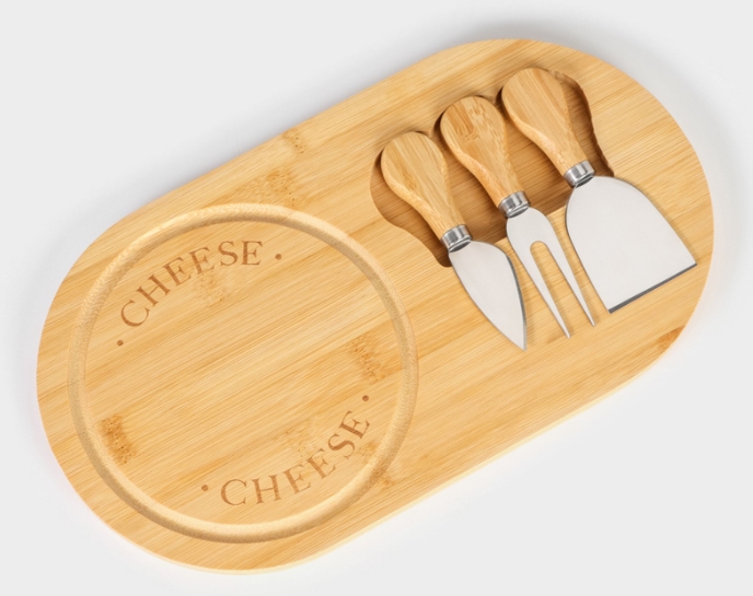 Набор для подачи сыра Доляна "Cheese", 3 ножа, доска (32,5×18см.), бамбук 6781027