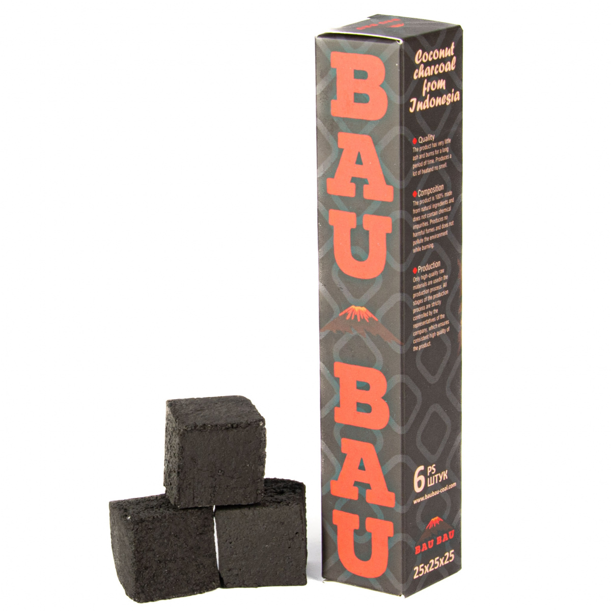 Уголь для кальяна Bau Bau кокосовый 6 куб 25*25
