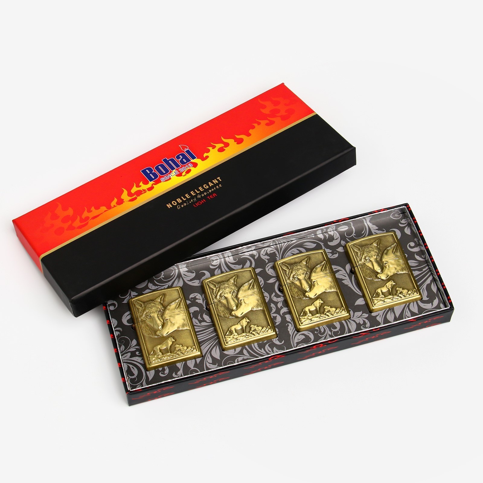 Набор зажигалок 4 шт "Волк", бензин арт. 539638