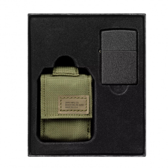 Набор ZIPPO: зажигалка Black Crackle® и коричневый нейлоновый чехол 49400