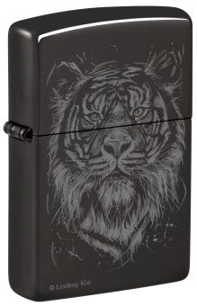 Зажигалка ZIPPO Big Cat с покрытием High Polish Black, латунь/сталь, черная, глянцевая, 38x13x