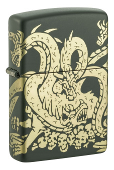 Зажигалка ZIPPO Dragon Design с покрытием Green Matte, латунь/сталь, зеленая, матовая, 38x13x5